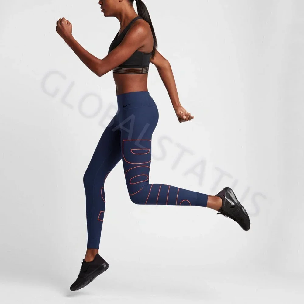 ✅ Nike Women's Size S Dri-Fit Legend Gray Blue Leggings Big Logo Slim Fit 852705